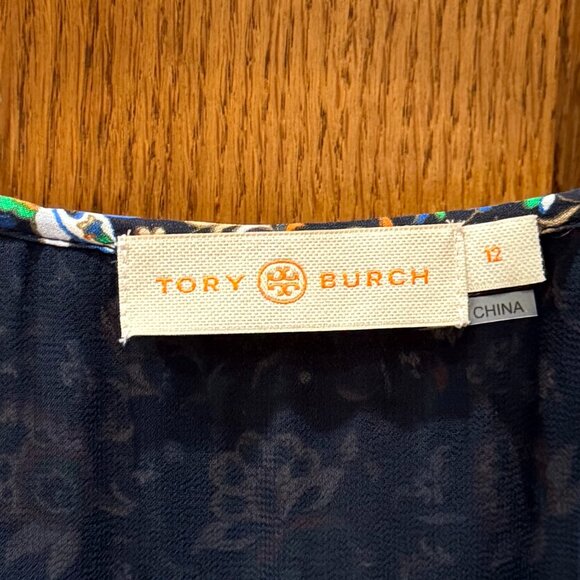 Tory Burch 100% Silk 3-Tier Navy Soleil Ruffle Dress, Size 12 - Picture 10 of 10